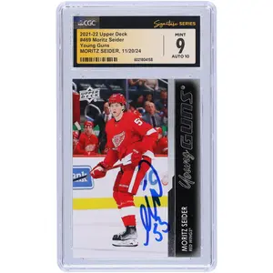 Moritz Seider Detroit Red Wings Autographed 2021-22 Upper Deck Series 2 Young Guns #469 CGC Fanatics Witnessed Authenticated 9/10 Rookie Card - Fanatics Authentic Certified