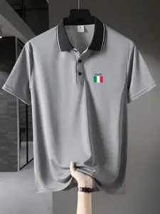 Men's Italian Flag Print Polo Shirt, Summer Casual Breathable Quick-Dry Birdseye Fabric, Short Sleeve Turn-Down Collar Top