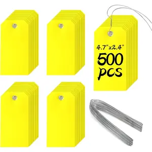 500 count Plastic Shipping Tags with Wire  Hang Tags Heavy Duty Labeling Tags with String Wires Tags Labels Labeling Tags Stacking Tags for Equipment   (Yellow, 4 3/4 x 2 3/8)