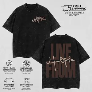 Retro Vintage Utopia Acid Washed Shirt - Heavy Cotton, 90s Hip Hop Aesthetic, Oversized Streetwear Graphic Tee Top, Faded Black Boxy Fit Tee Menswear Crewneck Round Neck T-Shirt Casual