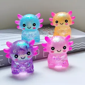 4Pack Sitting Axolotl Squishy Toys, Ultra Soft Maltose Glitter Squeeze Ball, Slow Rising Sensory Fidget Toys for Anxiety Relief, Cute Kawaii Axolotl Decompression Toy for Kids & Adults, Birthday Party Favors