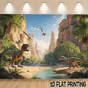2D Flat Banners 1pc Wildlife Jungle Dinosaur World Forest Tyrannosaurus rex  Theme designfor parties, events and home decor, perfect for living rooms