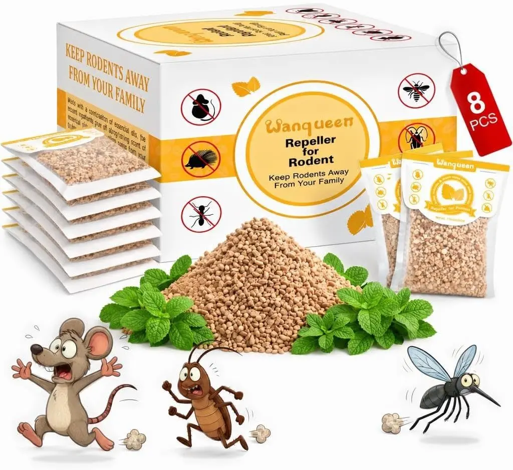8Pack Rodent Mouse Repellent Pouches Peppermint Oil – Natural Ingredients to Repel Mice and Rats, Safe for Pets and Children, Indoor House Deterrent