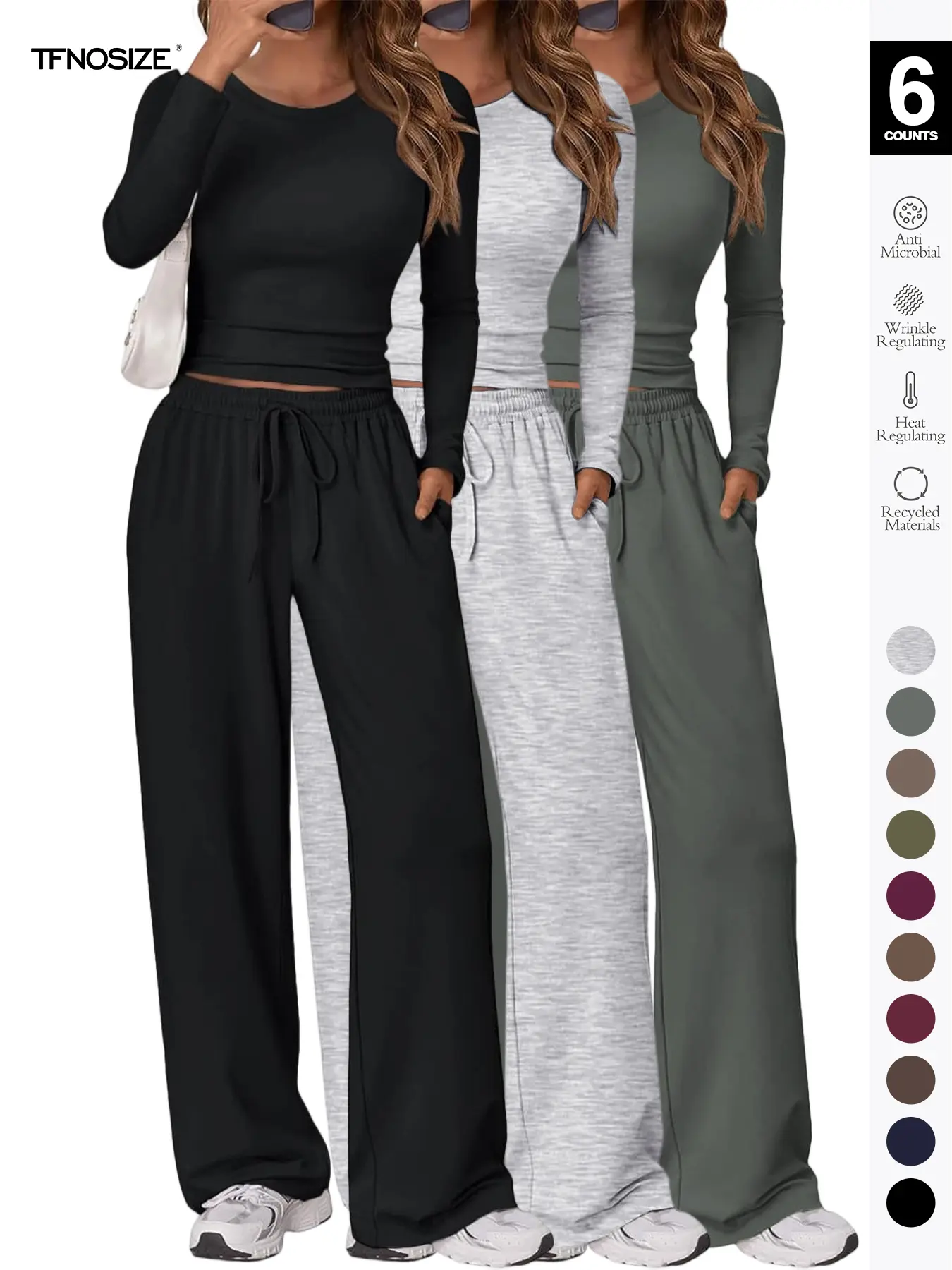 Women's 2 Piece Matching Loungewear Set, Long Sleeve Slightly Crop Fitted Top & Wide Leg Drawstring Pants, Casual Sweatsuit for Fall & Winter Women's 2 Piece Matching Loungewear Set, Long Sleeve Slightly Crop Fitted Top & Wide Leg Drawstring Pants, Casual Sweatsuit for Fall & Winter