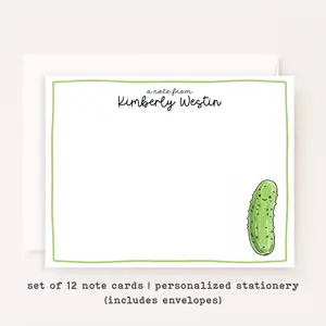 Personalized Pickle Note Cards • Custom Name Stationery • Funny Pickle Notecards • Cute Pickle Thank You Cards • Set of 12