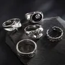 5-Piece Punk-Style Antique Silver Eagle Claw Ring Set, Retro Punk Style Rings, Designed With 8-Ball, Hexagram and Eagle Claw Elements, Antique Silver Unisex Jewelry, Dark Aesthetic Rings, Unique Rings
