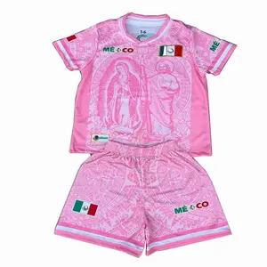 San Juditas / Virgencita Soccer Set Light Pink Unisex Jersey & Shorts Mexico Flag Design for Fans