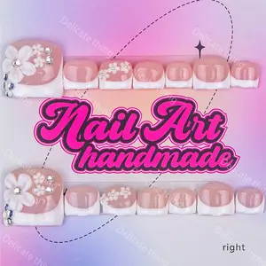 Y2K Style Handmade Nail Art Set, 14 Fingers, XS-S-L Sizes, Silver Color Beads, French Design, Perfect for Parties, Gifts for Women, Nail Charms