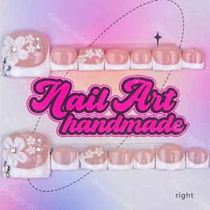 Y2K Style Handmade Nail Art Set, 4 Sizes XS-S-M-L, Silver Color Beads, French Design, Perfect for Parties, Dates, Gifts for Women, Glossy Fake Nails