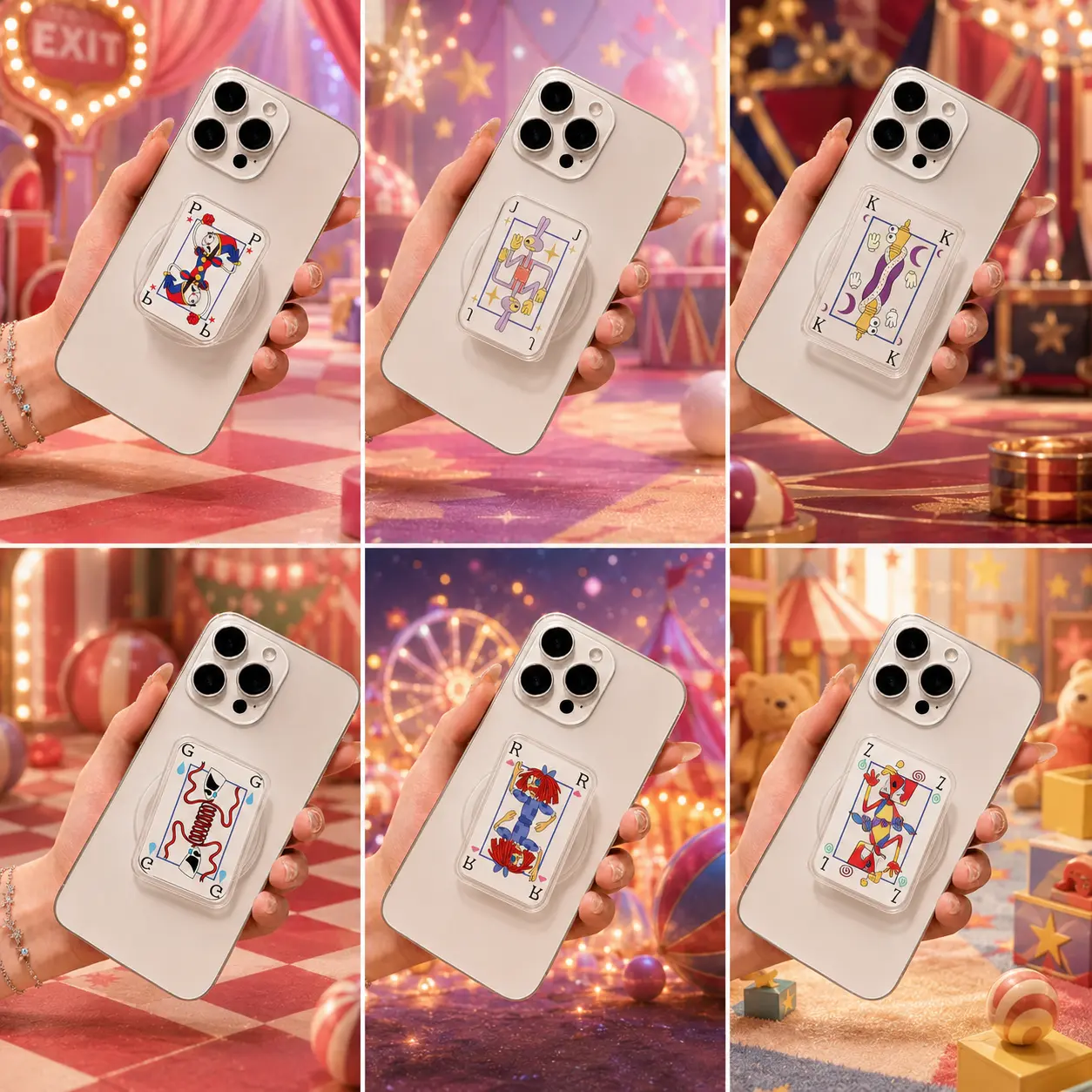 Pomni Jax Kinger Playing Card MagSafe Phone Grip - The Amazing Digital Circus Character Playing Card MagSafe Phone Grip – Magnetic Phone Holder & Kickstand for iPhone