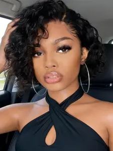 Natural Look Human Hair Pixie Cut Wig, Water Wave Texture, 13x4 Lace Closure, Side Part, Short Hair Wig for Women, Daily Use & Special Occasions