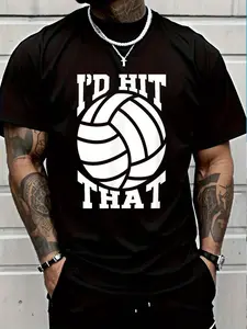 100% Cotton I'd Hit That Volleyball Beach Volleyball Team T-Shirt Women's Men's Graphic Tee Crew Neck summer vacation Tops