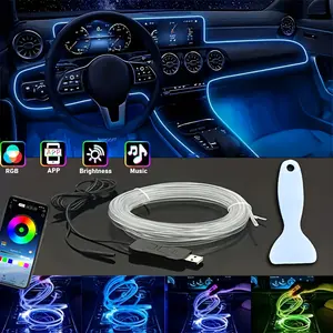 1pcs 5m/196.85-inch USB powered LED car neon lights, suitable for car center console, doors, dashboard, with application APP control, synchronized with music rhythm changes