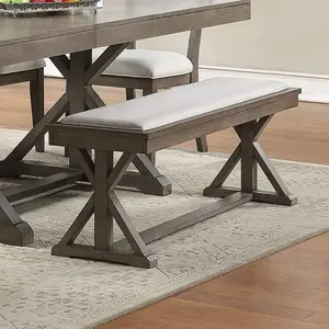 Ash Gray Solid Wood Veneer Dining Bench with Cream Cushion Seat – 1pc Modern Bench with Unique Legs| Perfect for Dining Room, Kitchen, Entryway or Living Room| Stylish Comfortable Seating, Contemporary Farmhouse Home Decor & Space-Saving Furniture