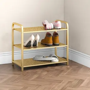 Gold Shoe Rack 3-Tier, Slim Narrow Organizer for Small Spaces | Free-Standing Storage for Entryway, Closet & Kitchen | Space Saving Metal Shelf