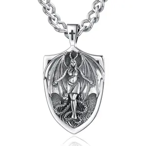925 Sterling Silver Lilith Goddess Necklace Amulet Cross Vintage Pendant Personality Jewelry Party Gift for Men Women