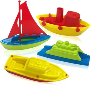 Plastic Sailing Boats for Kids, Set of 4, Colorful Pool and Bath Tub Toys in 4 Different Designs, Summer Water Toys for Lake, Beach, Bathtub, Cute Party Favors for Boys and Girls