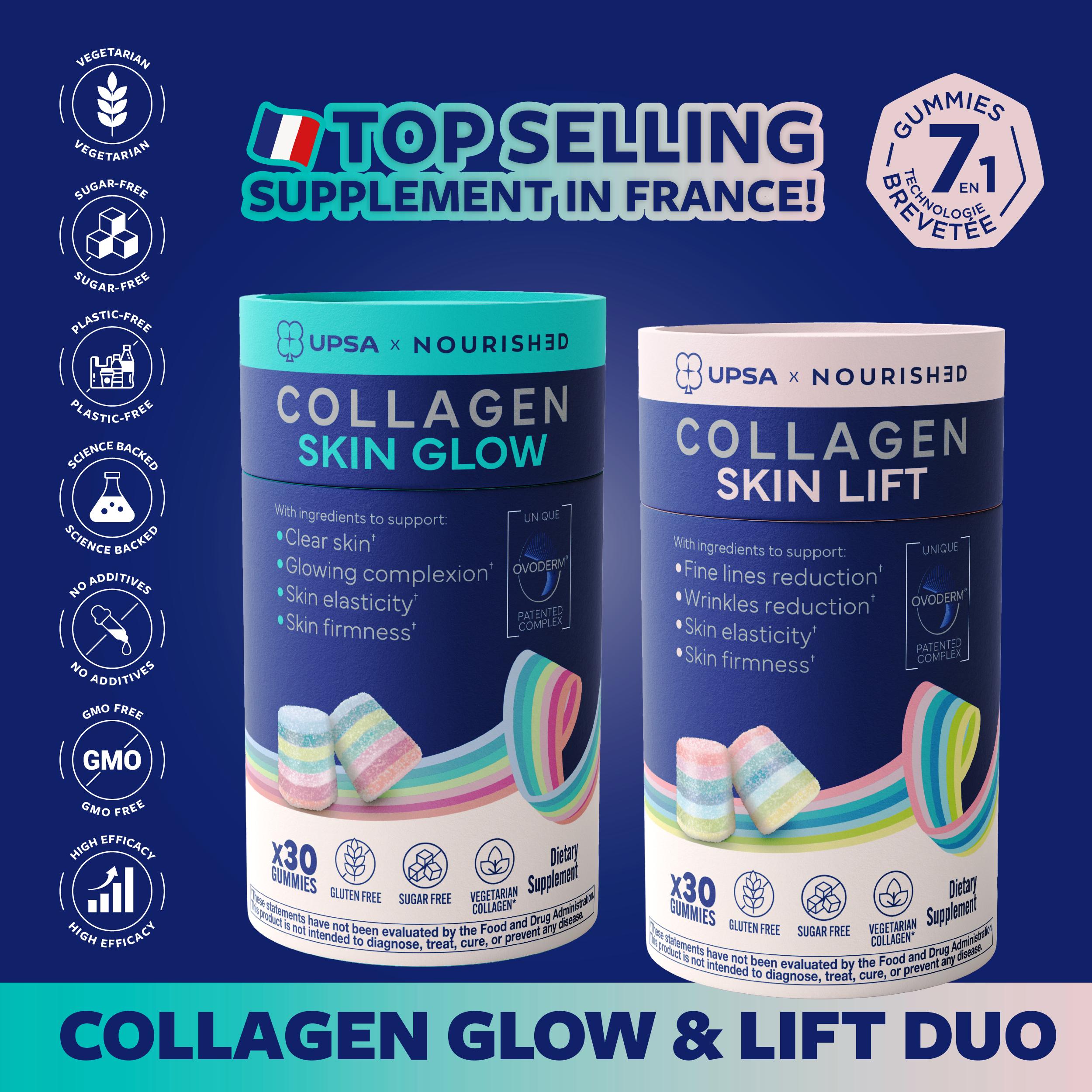 UPSA Gummies Collagen Skin Glow & Lift Duo - Vegetarian Collagen Gummies with Ovoderm for Clear, Glowing & Smoother & Lifted-Looking Skin, Science Backed, Sugar-free
