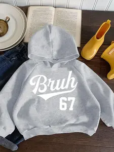 Boys Spring & Fall Casual Creative Six Seven Series 67 Pattern Print Hooded Long Sleeve Sweatshirt, Letter Print Hoodie, Comfortable Versatile Pullover Gift