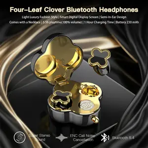 COREVO YX66 Four-Leaf Clover Earbuds Bluetooth 5.4 ENC Noise Cancelling Luxury Retro Wireless Earphones for Women iOS Android outdoorfun