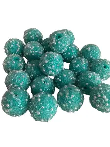 R116- (10PCS) 18mm Bubblegum Acrylic Teal With Clear AB/Silver Rhinestone/Pearl Coated Beads for DIY