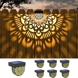 6 Pack Solar Fence Lights Outdoor Wall Lights Plastic Solar  Deck Step Stair Lights Moon Theme  Fence Solar Light for Garden  Patio Backyard Yard Decor (Black, 6 Pack)