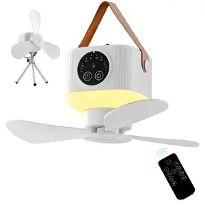 Portable Ceiling Fan with Lights Remote, USB Rechargeable Camping Fan, 9.25" Wireless Tent Fan with 3 Speeds,Timer,Battery-Powered, Include Bracket