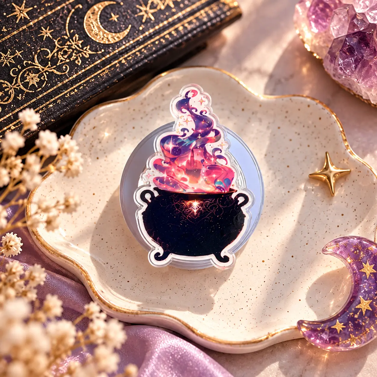 Magic Potion Phone Grip, Witchy Cauldron Phone Holder Stand, Mystical Acrylic Phone Accessory, Purple Gothic Aesthetic, Halloween Gift for Witchy Lovers