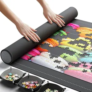 Jigsaw Puzzle Mat Roll Up, Saver Pad 46" x 26" Portable Keeper Up to 1500 pieces with Non-Slip Rubber Bottom & Smooth Top + 3 Puzzle Sorting Trays & Travel-Friendly Storage Bag