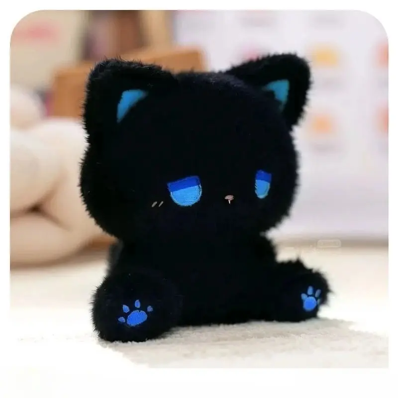 16cm Cute Silly Kitten Doll with High Appearance Plush Toy Cartoon Sitting Posture Doll Black Body with Different Color Eye Gift