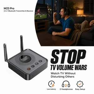 Watch TV Without Waking Anyone – Bluetooth 5.3 Audio Transmitter & Receiver for TV, Ultra-Low Latency, Dual Headphone Support, Optical/AUX/RCA