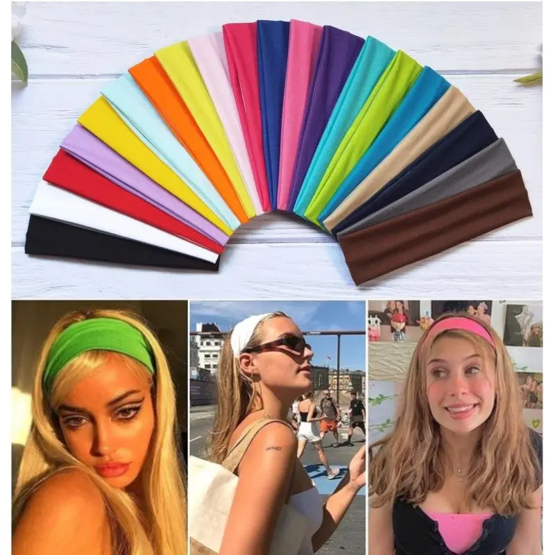 Hair Band Elastic Wide Headbands Solid Color HeadscarfStyle Elastic Yoga Daily Wear Exercise Straps HairAccessories for Women & Men Yoga Headbands CasualHeadwear Elastic Fabric