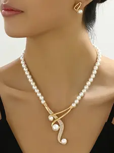 Fashion Modern Geometric Pearl Earrings Set, Women's Jewelry Gift, Necklace & Earrring Trio, Elegant Birthday Party Accessory, Jewelry Sets
