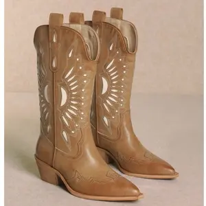 Kiara Boots -Embrace a feminine and flirty style at your next rodeo with the -Western Mid Boots. Crafted from smooth faux leather, these mid-calf boots are perfect for any festival scene, featuring a classic pointed-toe and intricate Western. The curved t