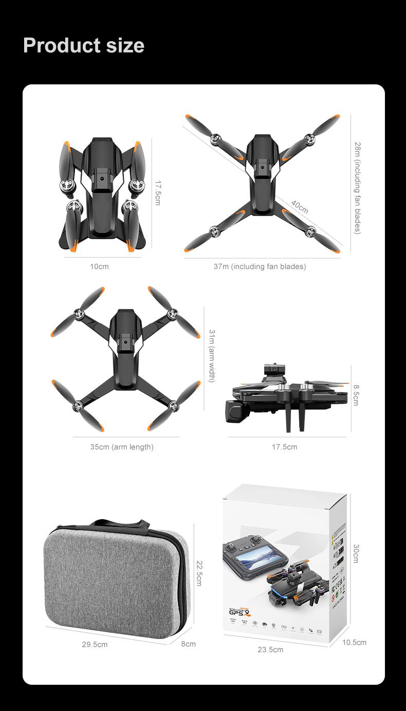 YCMDCGIE GPS drone is equipped with a 4K camera and comes with a 4.5-inch LCD remote controller. It features professional GPS intelligent tracking, AI smart return, follow mode, brushless motors, and a foldable design.