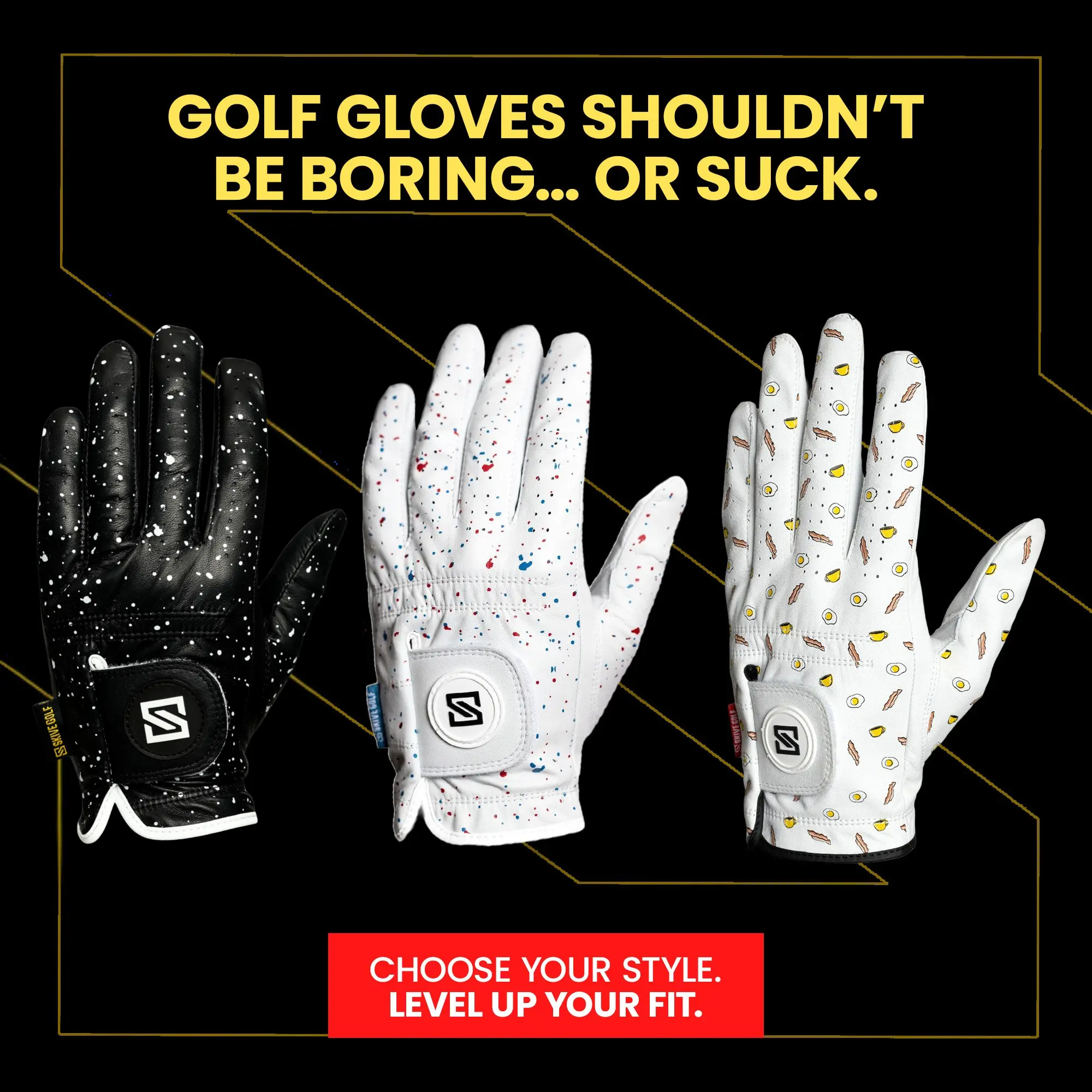 SKIVE Golf Premium Golf Gloves - 100% AAA Cabretta Leather | Cool Designs | Serious Grip, Feel, Performance | Golf Gloves for Men