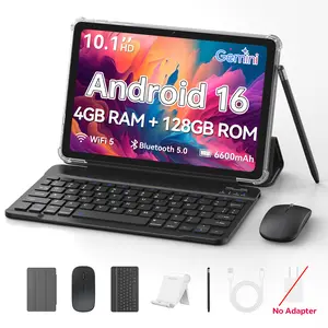 2026 10.1" Android 16 Tablet for Kids Adults with Keyboard, Stylus, Mouse,Stan & Case – 4GB base,16GB expand, 128GB ROM, WIFI,BT5.0, 1280x800 IPS, 8MP+2MP Camera, Face Unlock, Split Screen, 6600mAh Battery,(Grey)Spring Glow Up