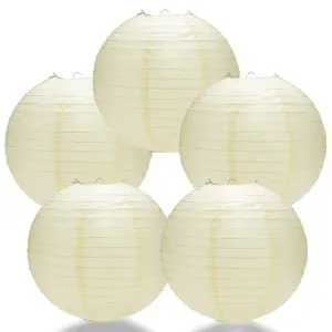 5-Pack 36 Inch Ivory Jumbo Parallel Ribbing Round Paper Lantern