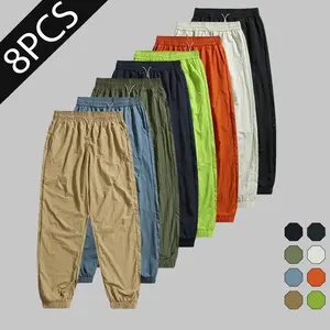 Mens 8 Pack Casual Jogger Pants, Fashion Color Block Sweatpants for Men, Summer Lightweight Drawstring Track Pants with Pockets, Comfy Loose Fit Athletic Trousers for Gym, Workout, Daily , Mens Joggers Bulk