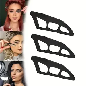 3pcs Hypoallergenic Oval Eye Shadow Stencil Tool for Beginners - Black Polyester Bristles with ABS Handle, Precision Smoky Eye Makeup Brush for All Light Beige Types, Modern Makeup Tools, Sleek Handle Design, Smooth Application, Beauty Enthusiasts