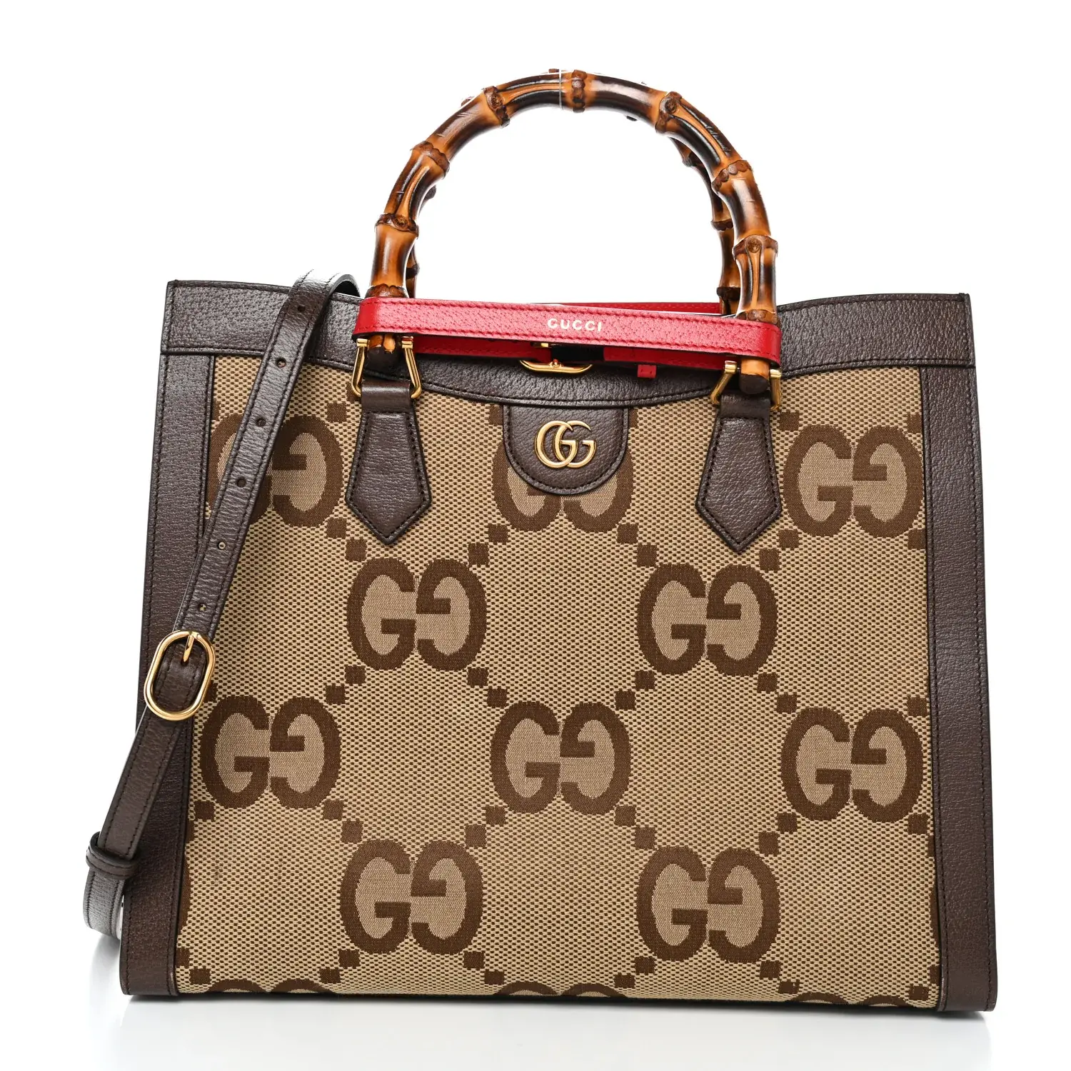 Pre-owned GUCCI Jumbo GG Textured Dollar Calfskin Shoulder Bags Monogram Medium Diana Tote Bag Camel Ebony New Acero Pomegranate Red