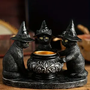 Halloween Witcher Cat Sculpture, Resin Art Decoration, Festive Home Decor, Unique Gift Idea, Perfect for Spooky Season