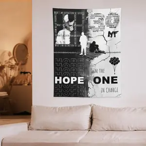 NF Hope Album Graphic Tapestry, Black Metal Style NF Rapper Wall Hanging, I’m The One In Charge Lyric Poster, Real Music Rap Fan Room Decor, NF Aesthetic Hope Era Tapestry, Dark Grunge Rapper Wall Art