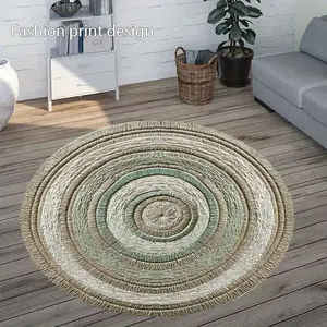 1piece of fashionable woven rope printed 2D plan circular pattern floor mat, suitable for bedroom bedside decoration, living room home decoration, balcony decoration, hotel decoration, entrance, kitchen, bathroom and other places, available in all seasons