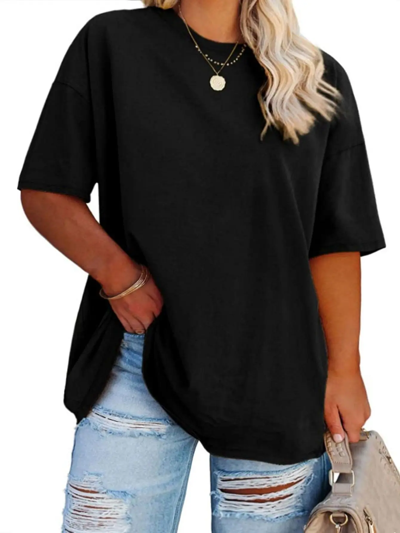 Women's Plus Size Oversized Crew Neck Half-Sleeve Tunic Tops - Casual, Fashionable, Chic Summer Tees for Pairing with Jeans & Leggings, Skinny