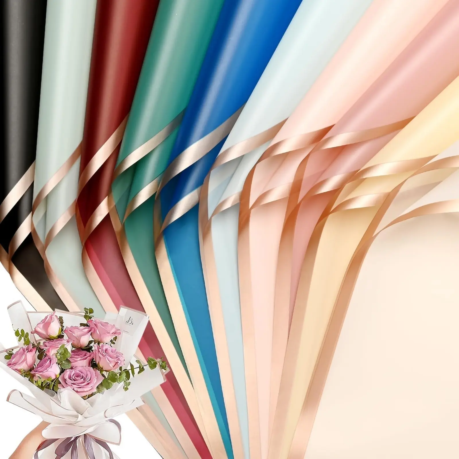 30 Sheets Waterproof Flower Bouquet Wrapping Paper, 10 Color Floral Bouquet Wrap for DIY Flower Arrangements, Florist Supplies, Gift, Wedding, Birthday & Flower Shop Packaging