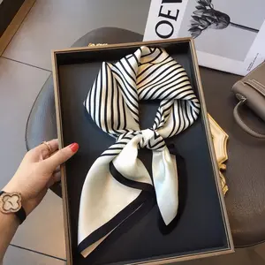Ladies' small scarf for spring, summer, autumn, Korean version, polka dot striped scarf, neck protection, Western style shawl scarf, headscarf decoration, thin square scarf, can decorate bags