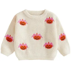 Preschool girl boy knitted Halloween sweater long sleeved bow pumpkin autumn and winter costume Halloween costume
