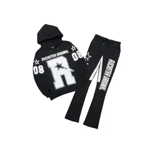 Skender Black/White Hoodie/Stacked Flare Track Set Skender Black/White Hoodie/Stacked Flare Track Set