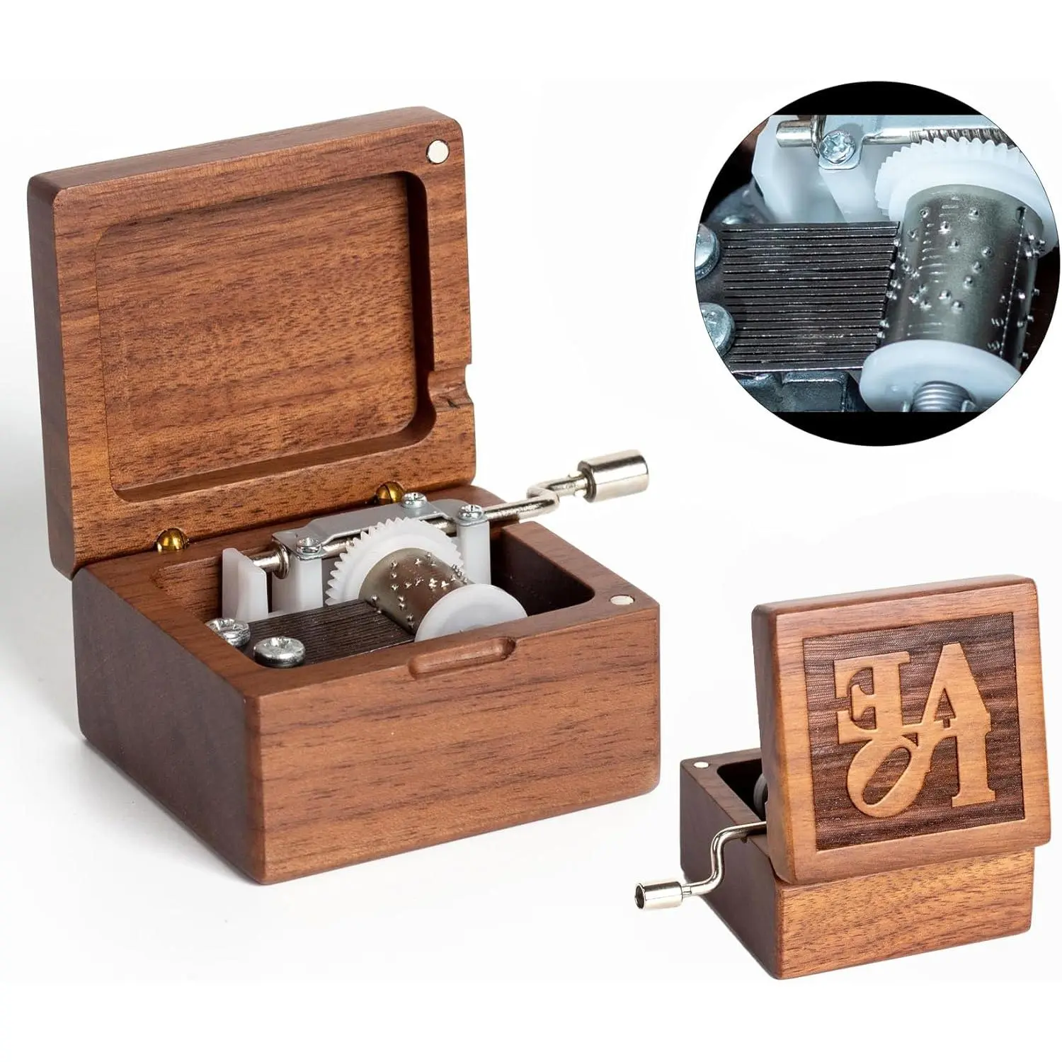 Hand Crank Solid  Music Box,Antique Engraved Musical Boxes Case Christmas Birthday Valentine's Day for Lover, Boyfriend, Girlfriend, Husband, Wife(Walnut -Love)